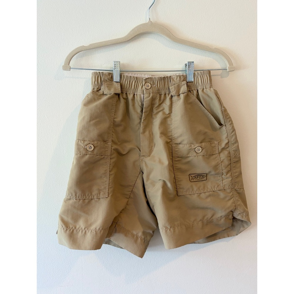 AFTCO M01 Original Fishing Shorts Tan Khaki Mens Size 28 Elastic Waist Nylon